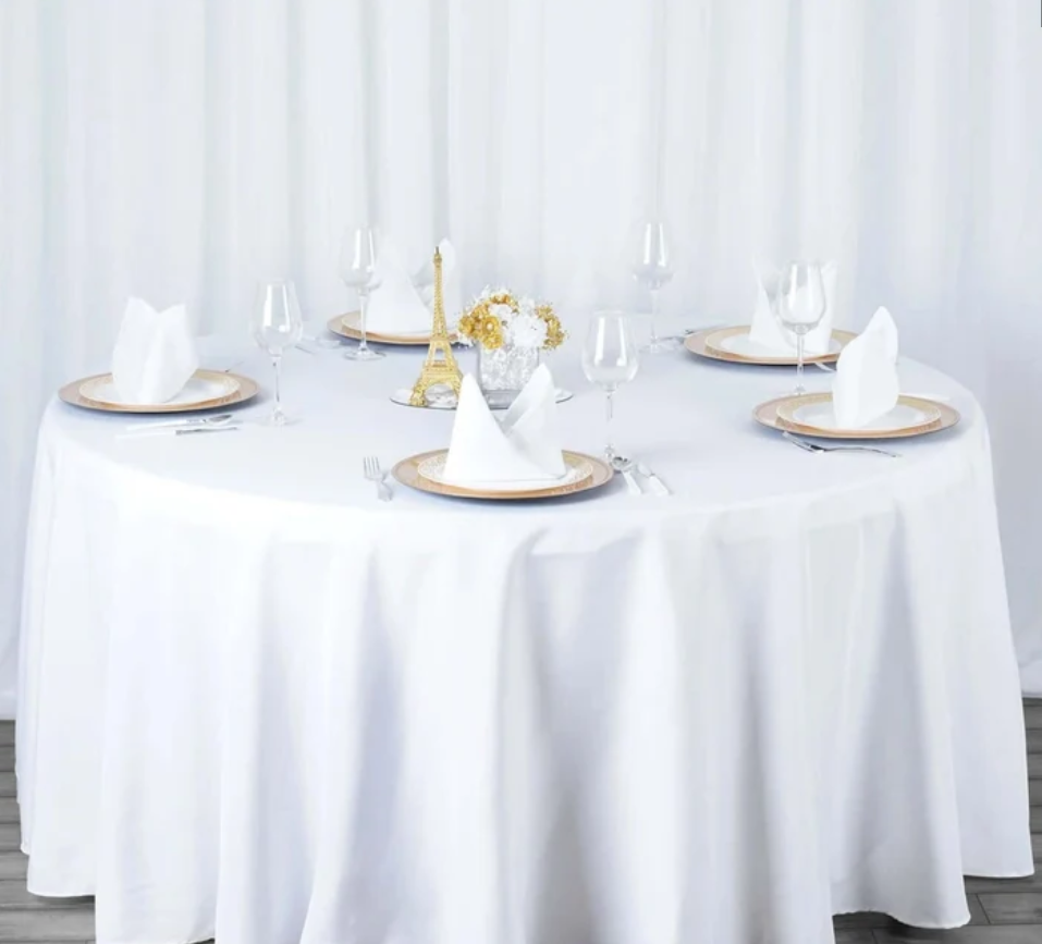 120 Round White Polyester Tablecloth
